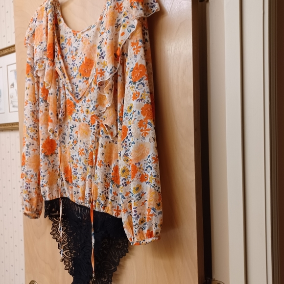 Free People intimately floral Orange body suit Say it to me boho S P - Picture 6 of 11